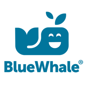 Logo de blue Whale, une baleine bleue souriante